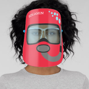 Red Grey Scuba Mask with Snorkel, Water, Name