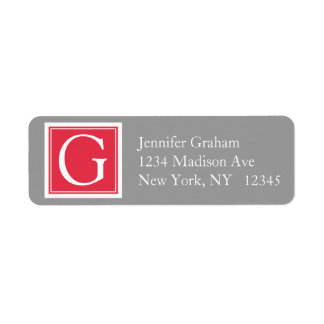 Red Grey Simple Modern Monogram Label