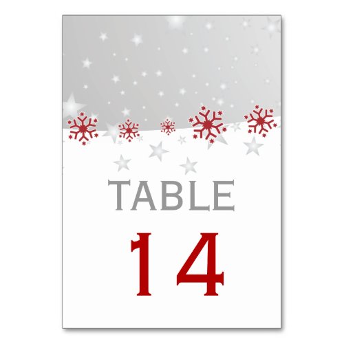 Red grey snowflake modern wedding table number