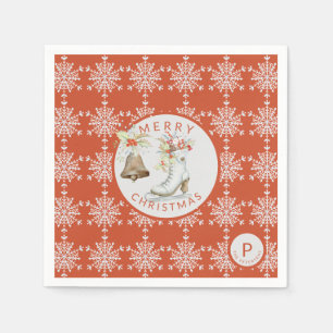 Red Grey Snowflakes Christmas Ice Skate Monogram Napkins