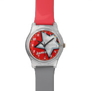 Red Grey Star Add Your Name & Photo Boys Watch at Zazzle