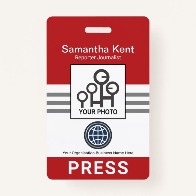 Red Grey Stripes Column Press Badge (Front)