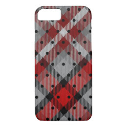 Red Grey Tartan Plaid Black Polka Dot Customize iPhone 8/7 Case