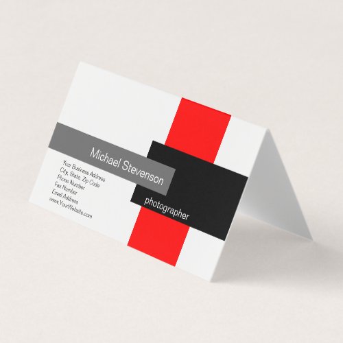 Red Grey White Black Minimalist Modern Plain Business Card