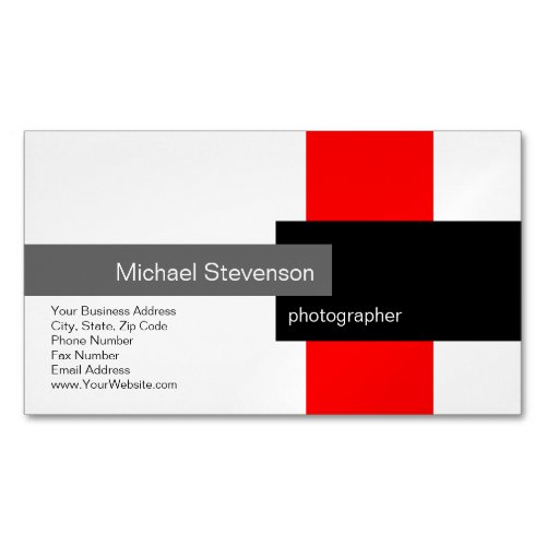 Red Grey White Black Minimalist Modern Plain Business Card Magnet