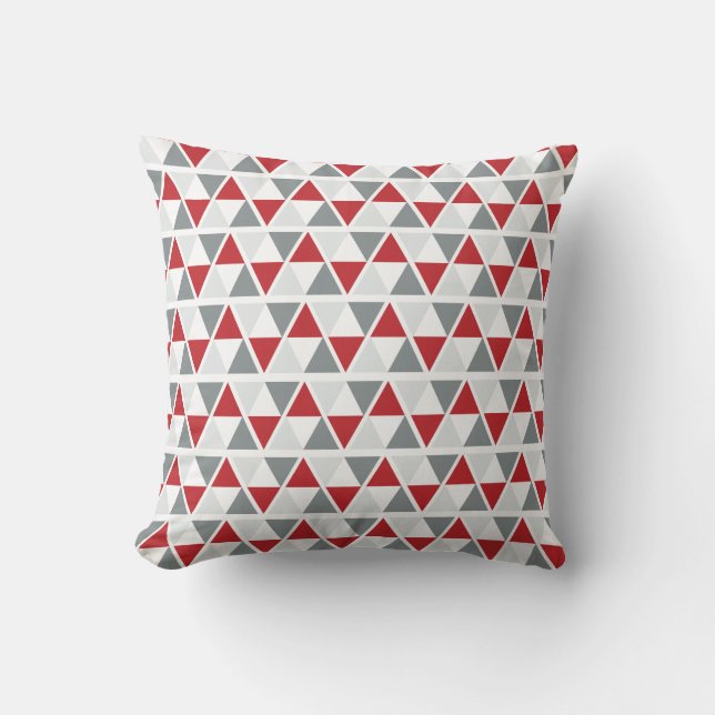 Red Grey White Geometric Pattern Throw Pillow (Front)