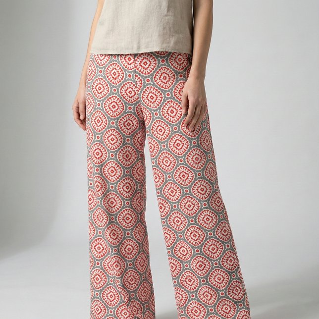 Red Grey White Moroccan Geometric Tile Medallion Fabric (Creator Uploaded)