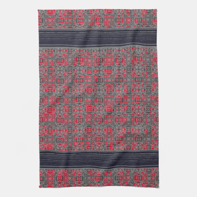 Red & Grey X's and O's Pattern Kitchen Towel (Vertical)