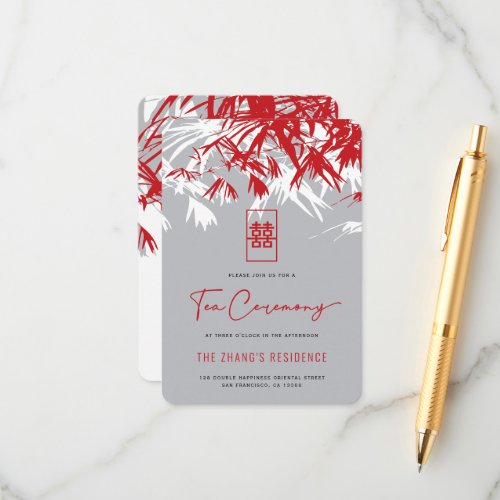 RedGrey Zen Bamboo Leaves Chinese Tea Ceremony Enclosure Card