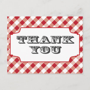 Red Gringham Pattern Thank you postcards