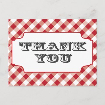 Red Gringham Pattern Thank You Postcards by aaronsgraphics at Zazzle