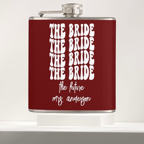 Red Groovy Retro Personalized Bachelorette Bride Flask