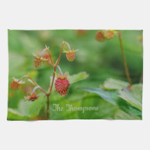 Red Growing Woodland Strawberries Green With Name
