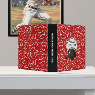 Red Grunge Baseball Monogram 3 Ring Binder