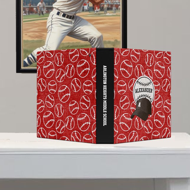 Red Grunge Baseball Monogram 3 Ring Binder (Creator Uploaded)