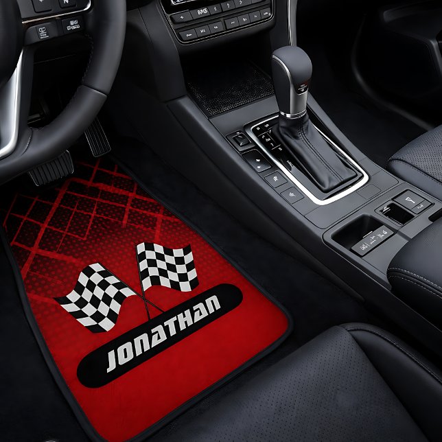 Red Grunge Checkered Flags Speed Graphic Design Car Floor Mat (Red Grunge Checkered Flags Speed Graphic Design Car Floor Mat)