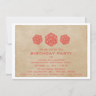 Red Grunge D20 Dice Gamer Birthday Party Invite