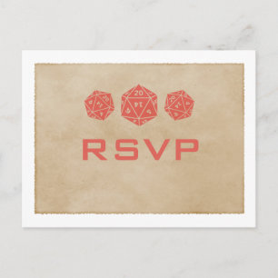 Red Grunge D20 Dice Gamer RSVP Postcard