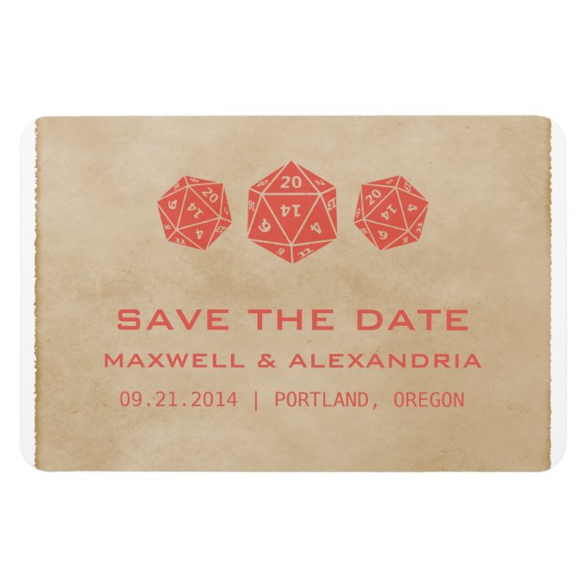 Red Grunge D20 Dice Gamer Save the Date Magnet (Horizontal)