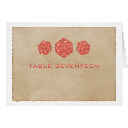 Red Grunge D20 Dice Gamer Table Number Card