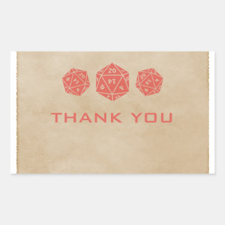 Red Grunge D20 Dice Gamer Thank You Stickers