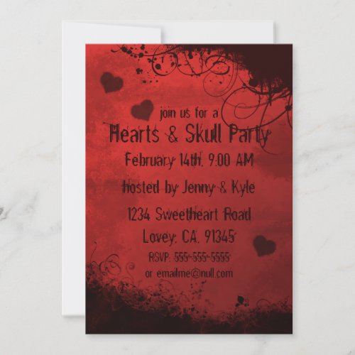 Red Grunge Damask Valentine Invitation