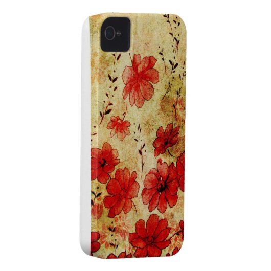 Red Grunge Floral iPhone 4 Case-Mate iPhone Case (Back/Right)