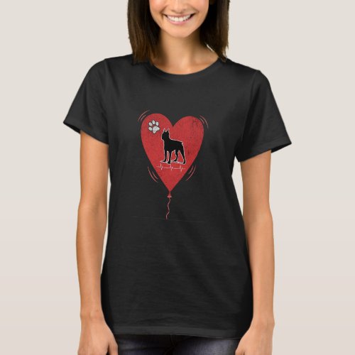 Red Grunge Heart Boston Terrier Heartbeat Valentin T_Shirt