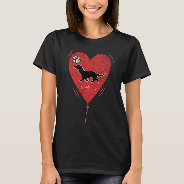 Red Grunge Heart Dachshund Heartbeat Valentine Bal T-Shirt (Front)