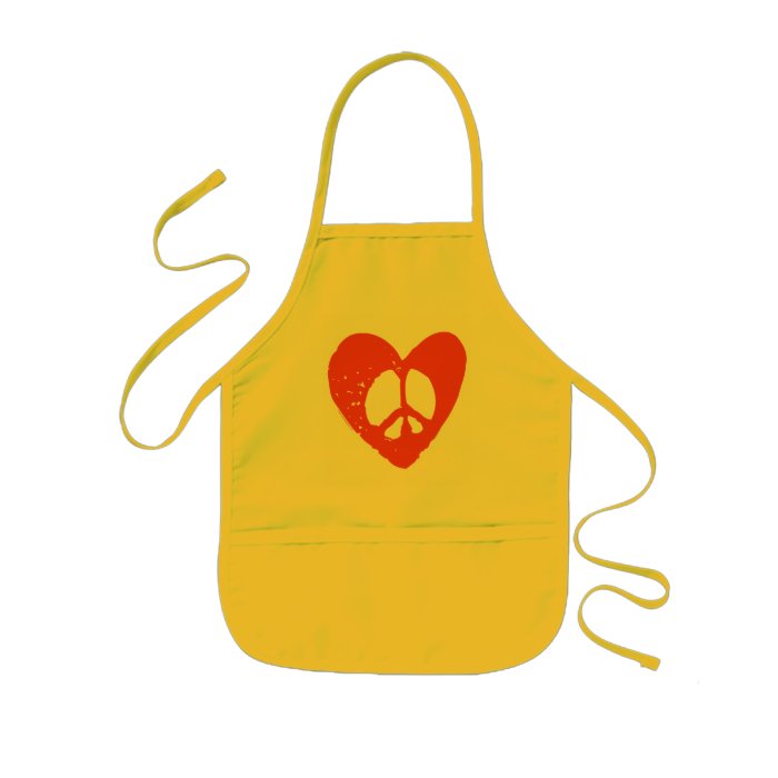 Red Grunge Heart with Peace Sign Apron
