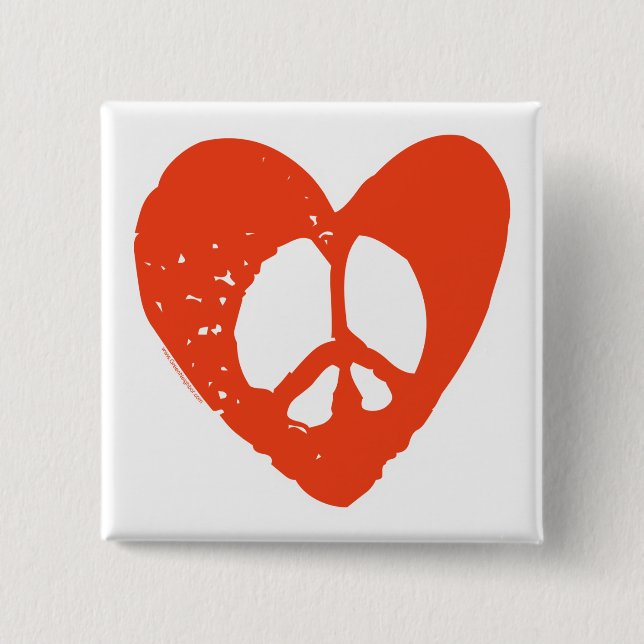 Red Grunge Heart with Peace Sign Button (Front)