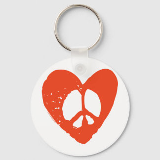 Red Grunge Heart with Peace Sign Keychain