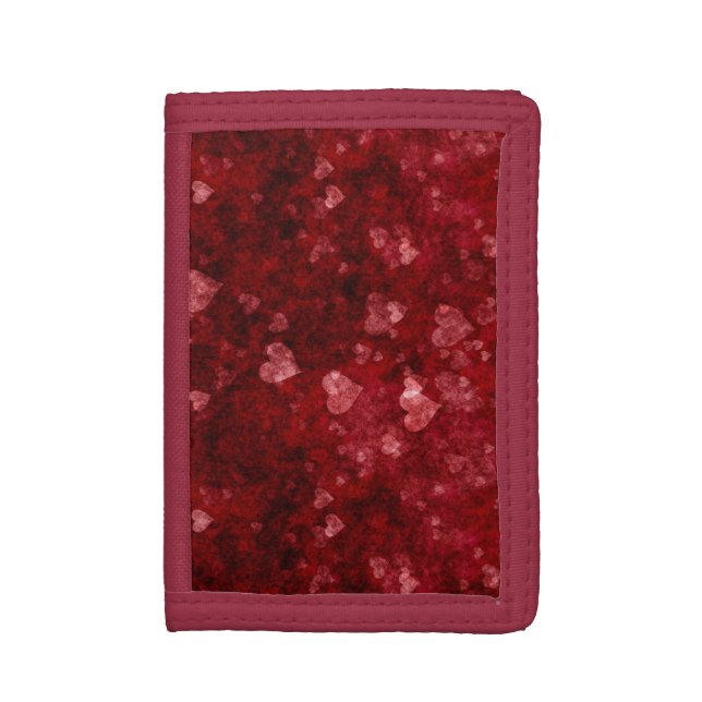 red grunge hearts trifold wallet (Front Vertical)
