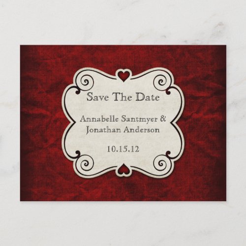 Red Grunge Paper Red Heart Frame Save The Date Announcement Postcard