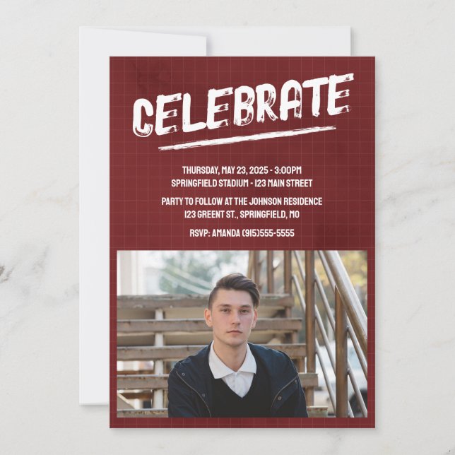 Red Grunge Photo Invitation (Front)