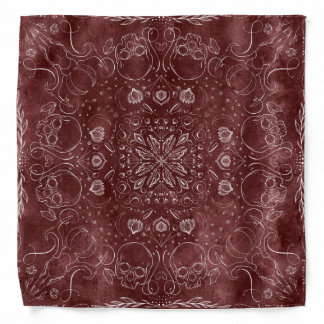 Red Grunge Skulls Floral Spooky Halloween October Bandana