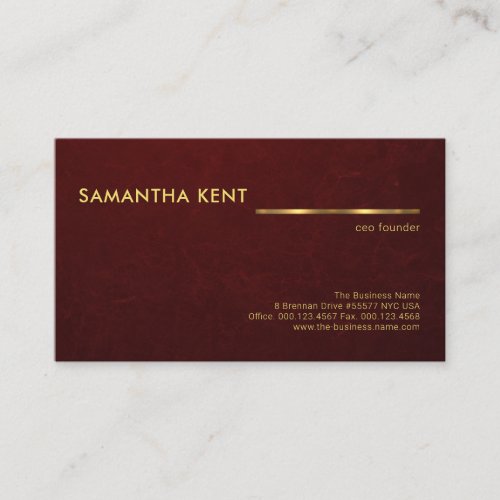 Red Grunge Texture Faux Gold Line Founder CEO Business Card
