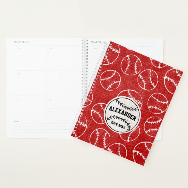 Red Grunged Baseball Pattern Planner (Display)