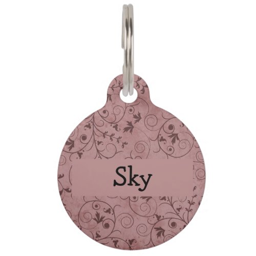 Red Grungy Floral Pet Name Tag