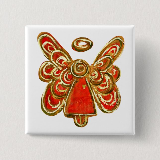 Red Guardian Angel Art Custom Holiday Button Pin (Front)