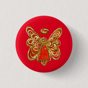 Red Guardian Angel Art Custom Holiday Button Pins
