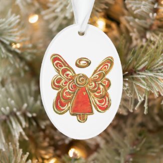 Red Guardian Angel Art Holiday Pendant Ornaments