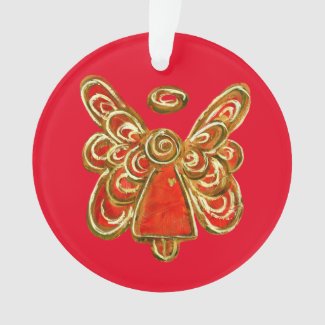 Red Guardian Angel Art Holiday Pendant Ornaments