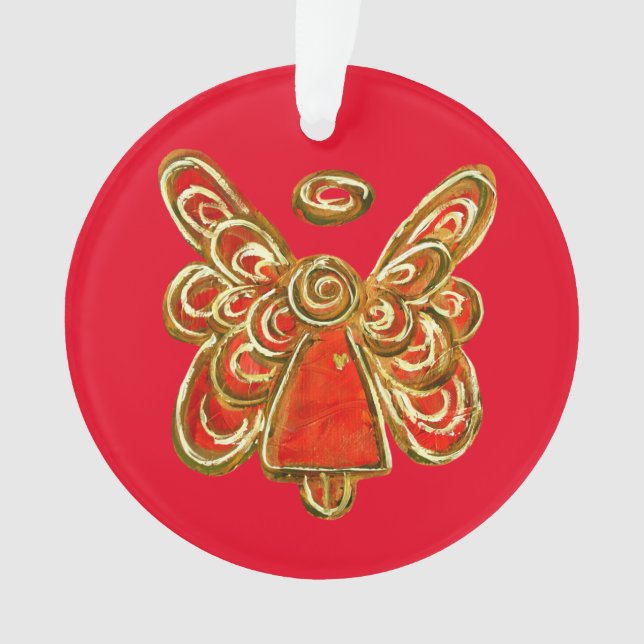 Red Guardian Angel Art Holiday Pendant Ornaments (Front)