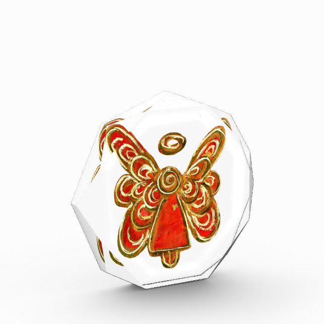 Red Guardian Angel Art Paperweight Acrylic Award (Left)