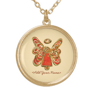 Red Guardian Angel Gold Necklaces