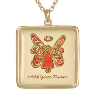 Red Guardian Angel Gold Necklaces
