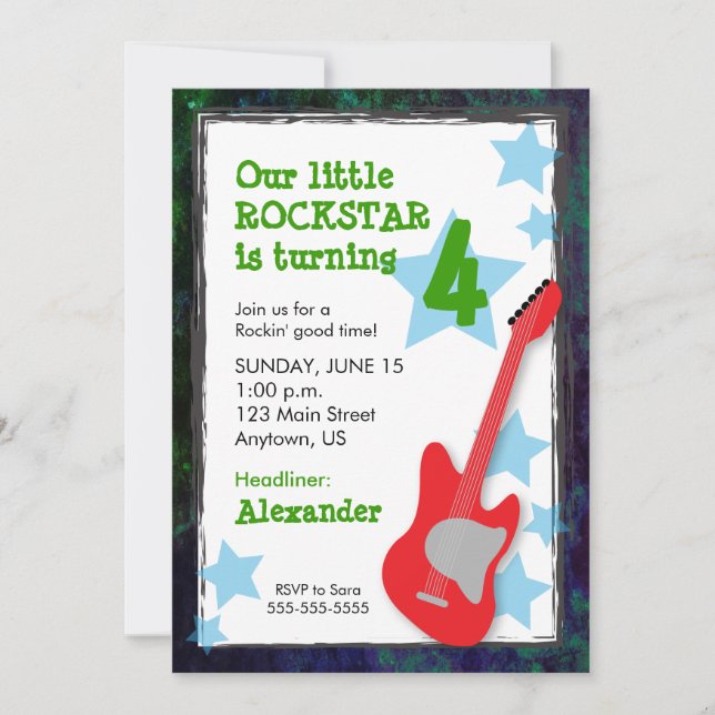 Red Guitar Boy's Rockstar Birthday Invitation (Front)