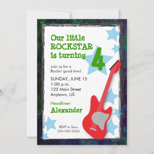 Red Guitar Boys Rockstar Birthday Invitation