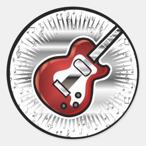 Red Guitar Classic Round Sticker